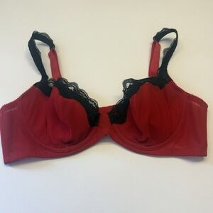 Cacique Lightly Lined Red Black Lace Seriously Sexy Underwire Bra Size 40B NEW
